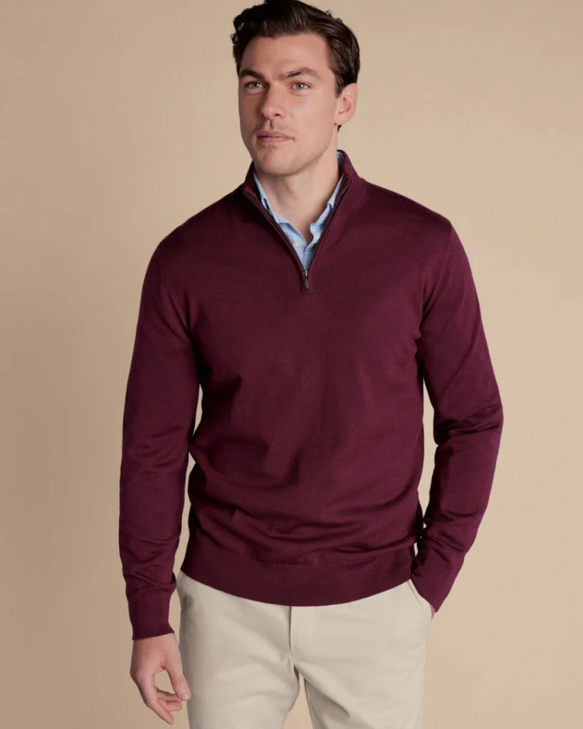 Old Money Style Quarter Zip sweater Burgundy