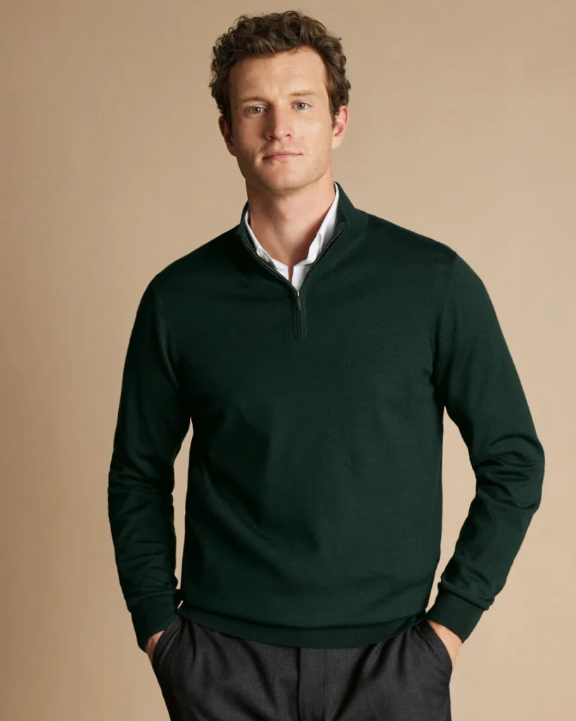 Old Money Style Quarter Zip Sweater Green