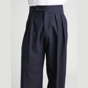 Super 140s High Waisted Navy Gurkha Trouser made in Merino Wool