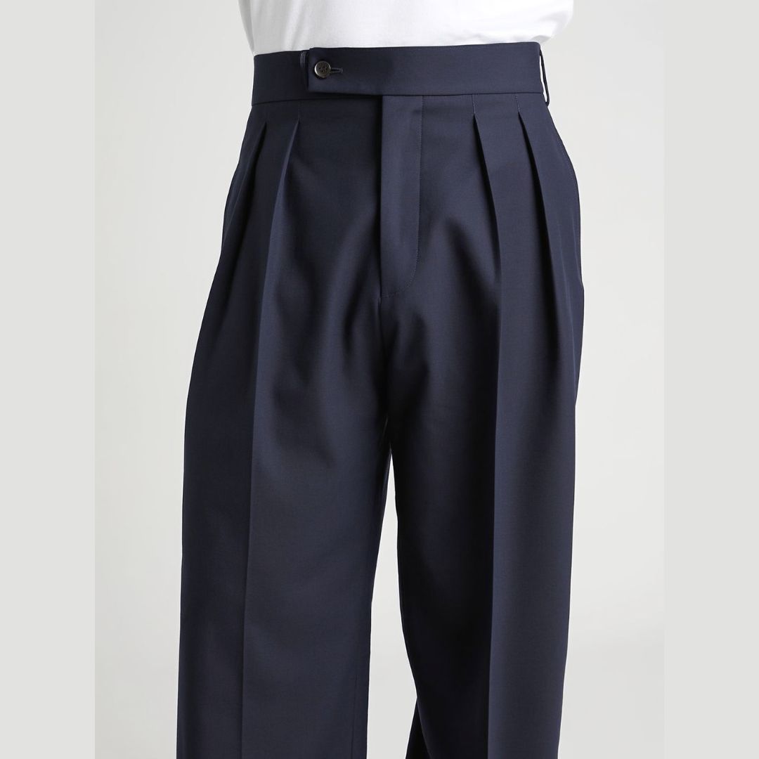 Super 140s High Waisted Navy Gurkha Trouser made in Merino Wool