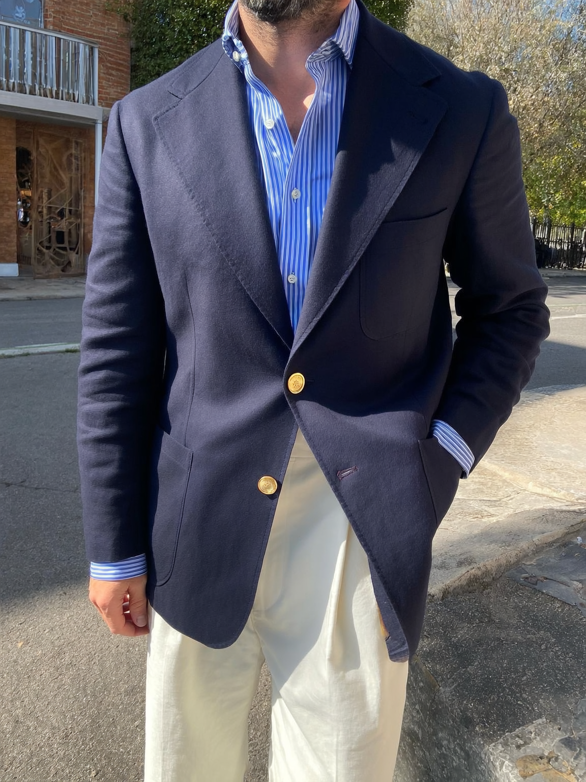 Super 140s Navy Merino Wool Blazer with classic Gold Brass buttons Super 140s Navy Merino Wool Blazer with classic Gold Brass buttons