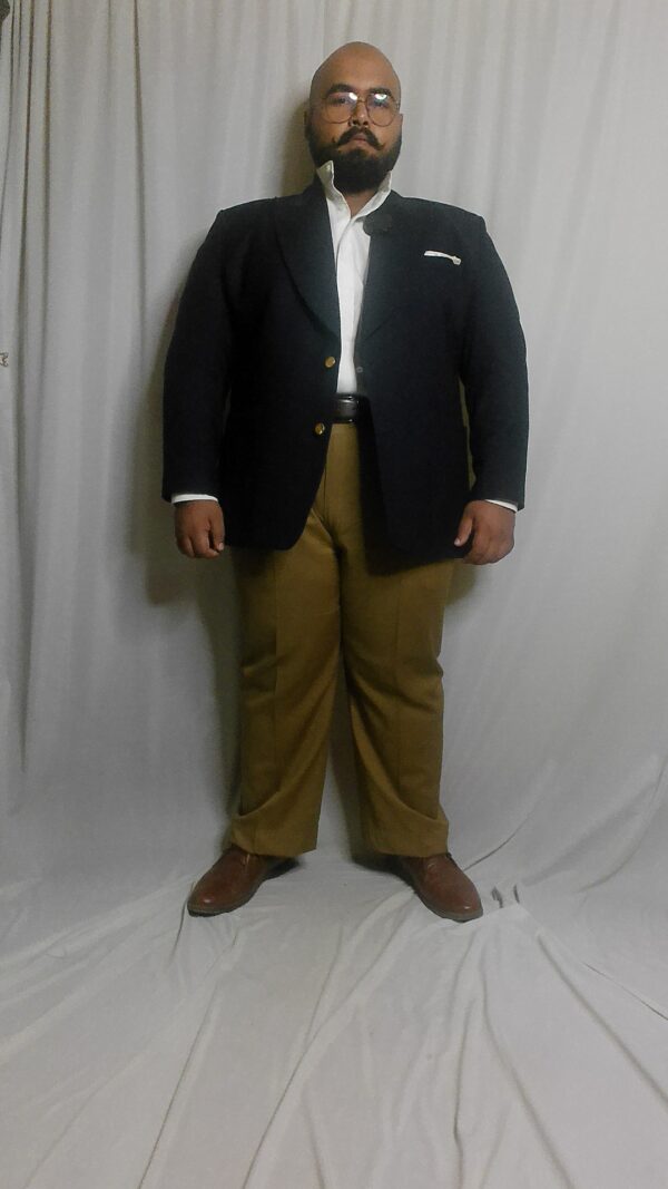 The Grandaddy mandarin shirt styled with our Super 140s Navy Blazer